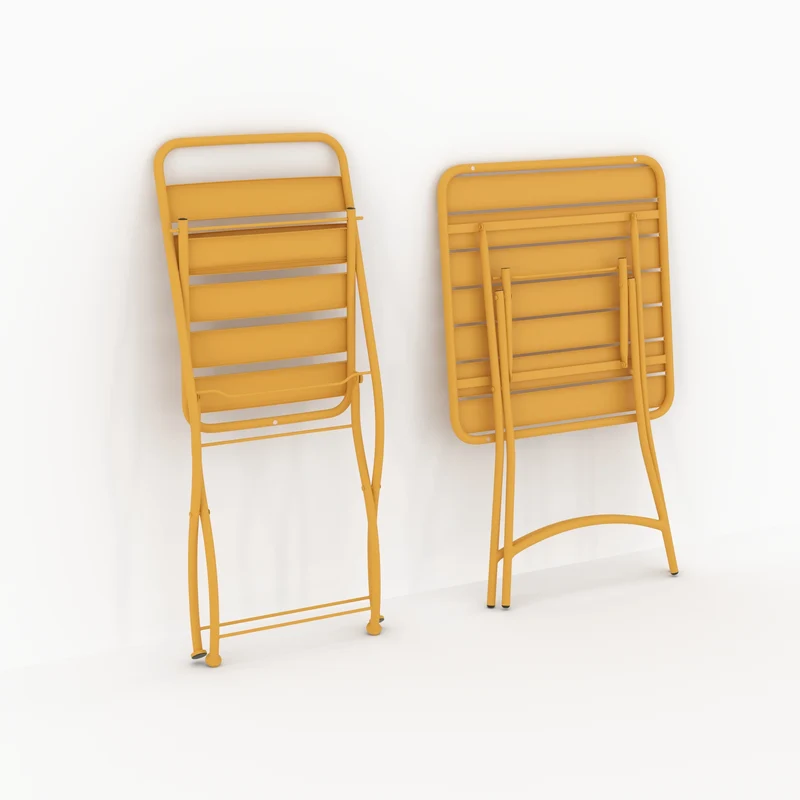 Table et chaises de jardin pliantes Yumi 2 personnes en métal jaune