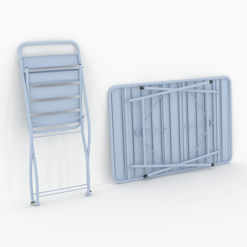 Table et chaises de jardin pliantes Yumi 4 personnes en métal bleu