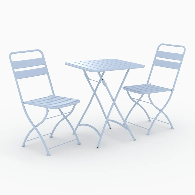 Table et chaises de jardin pliantes Yumi 2 personnes en métal bleu