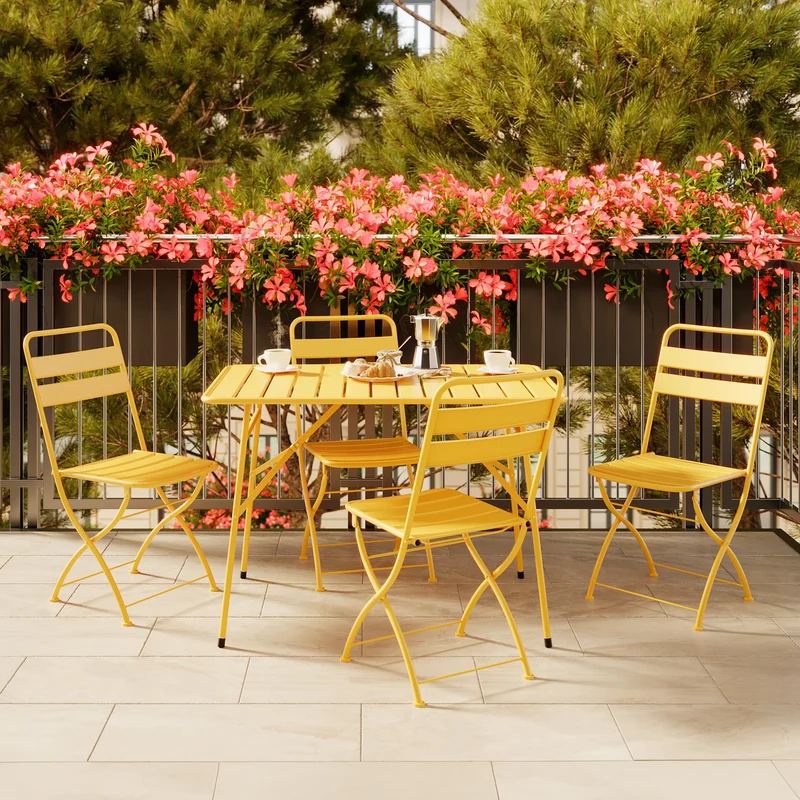 Lot de 2 chaises de jardin Yumi en métal jaune beurre, pliantes
