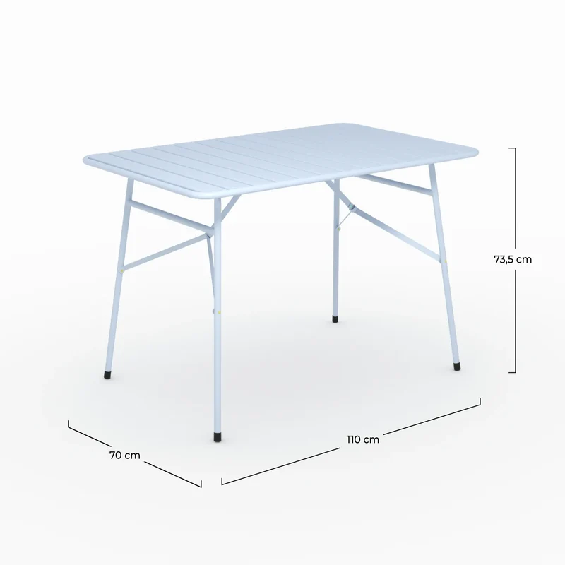 Table de jardin Yumi pliante en métal bleu pastel 4 personnes