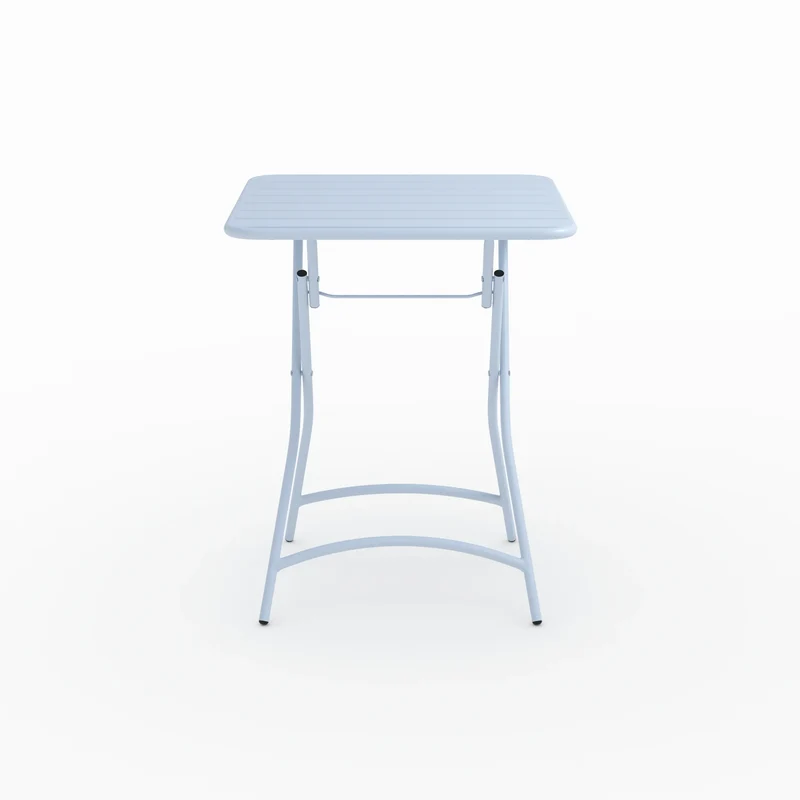 Table de jardin Yumi pliante en métal bleu pastel 2 personnes