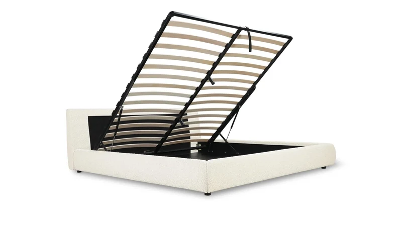 Cloud Bed with Storage, King, Cream Boucle