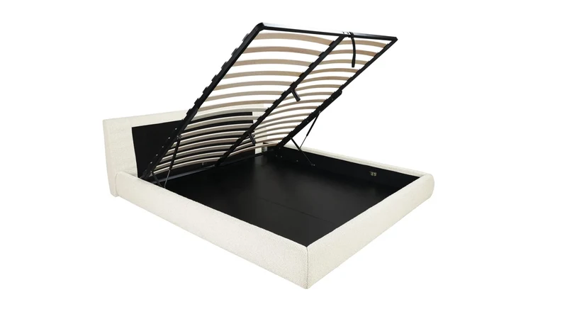 Cloud Bed with Storage, King, Cream Boucle