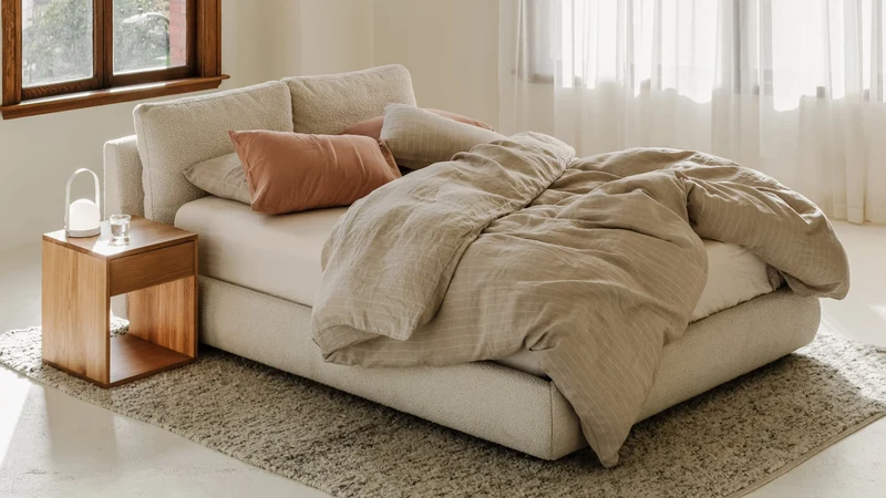 Cloud Bed with Storage, Queen, Cream Boucle