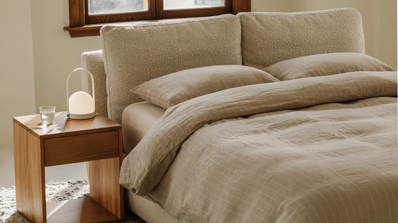 Cloud Bed with Storage, Queen, Cream Boucle