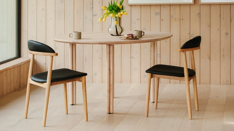 Count On Me Armless Dining Chair (Set of Two), Oak, Black Seat