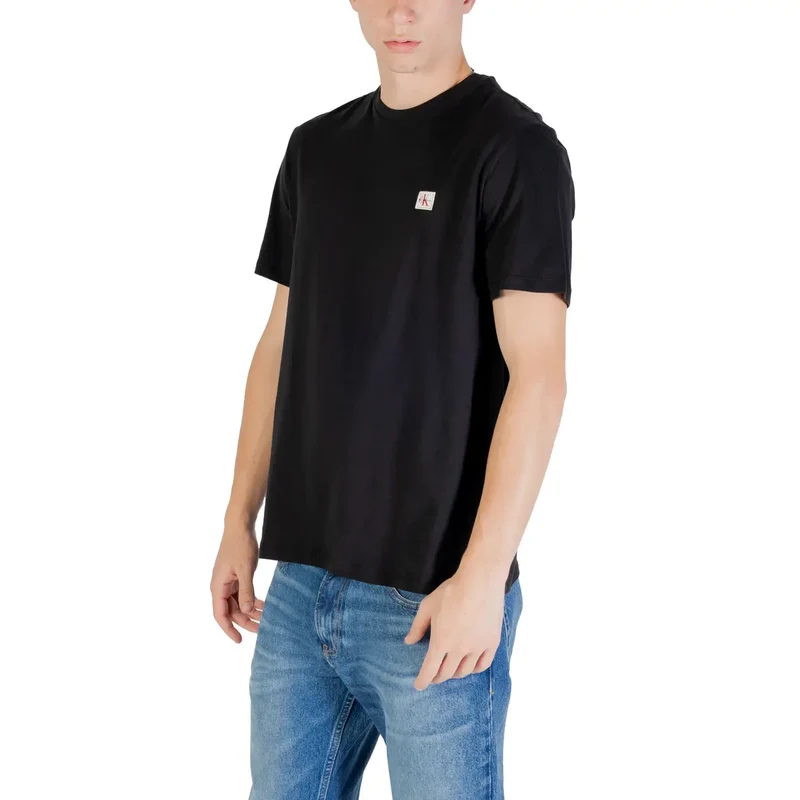 T-Shirt noir à manches courtes et col crêpé