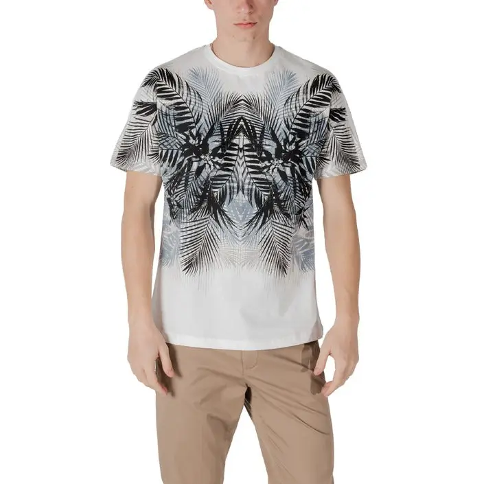 T-shirt blanc avec motif de feuilles de palmier