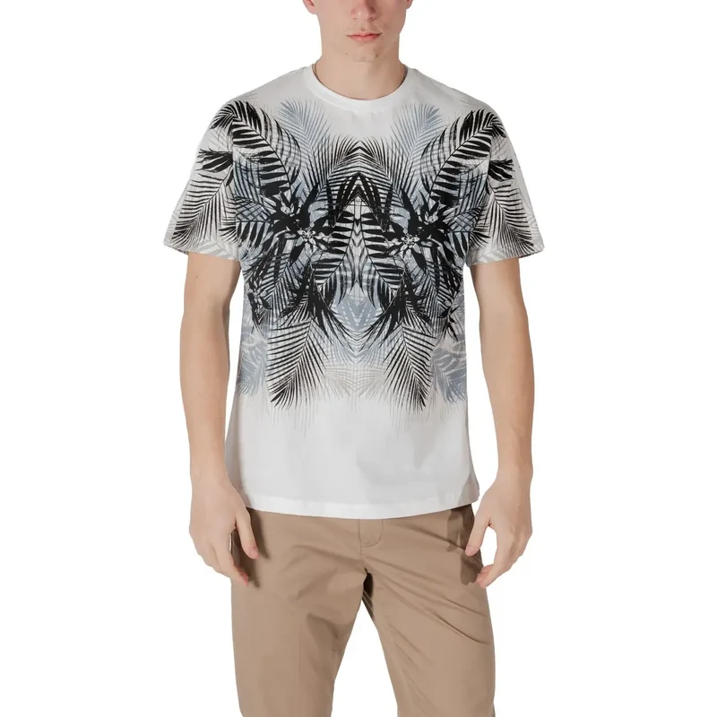 T-shirt blanc avec motif de feuilles de palmier