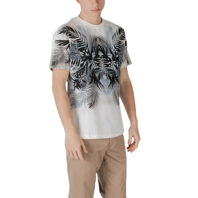 T-shirt blanc avec motif de feuilles de palmier
