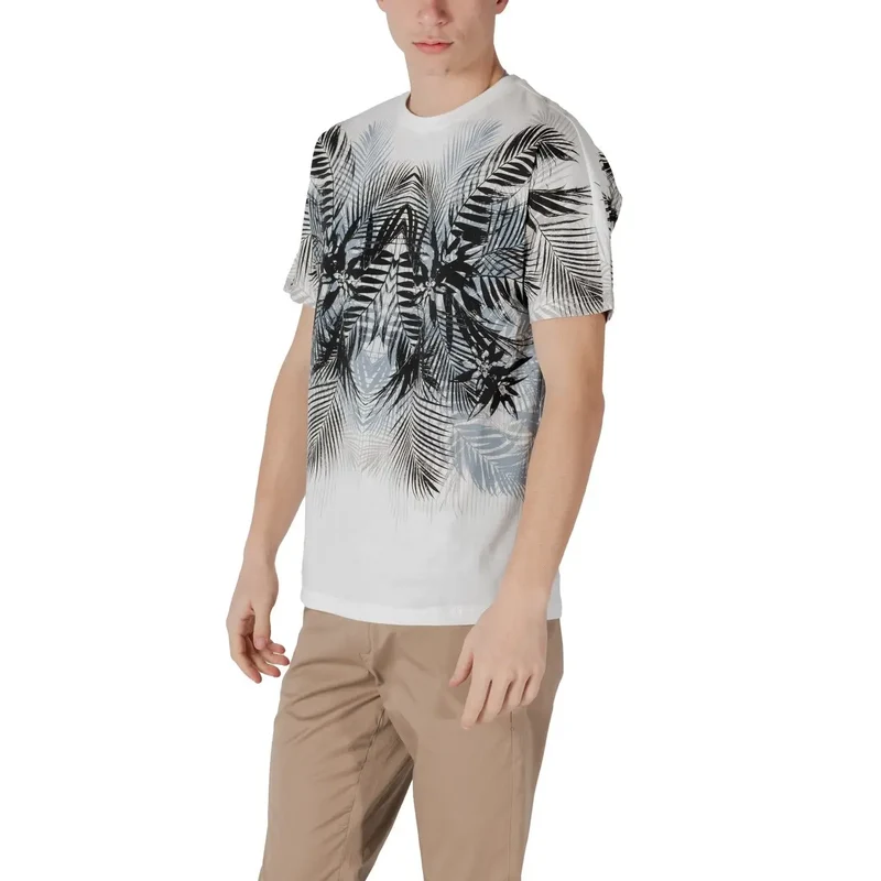 T-shirt blanc avec motif de feuilles de palmier