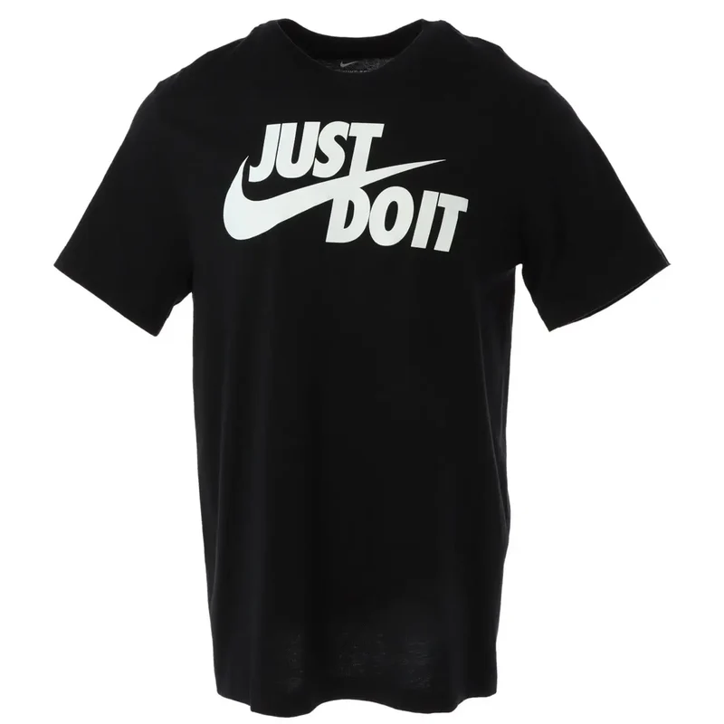 T-shirt noir à manches courtes Nike avec logo blanc et impression Just Do It