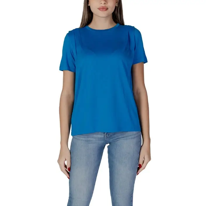 B.young - T-shirt bleu uni à col rond pour femmes