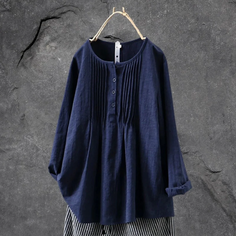 Allen Blouse Femme – Blouse Légère à Manches Longues ou 3/4, Boutons Frontaux & Plis Structurés Été
