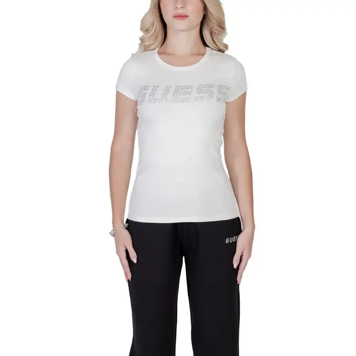 Guess Femmes T-Shirt Col rond en coton lycra noir
