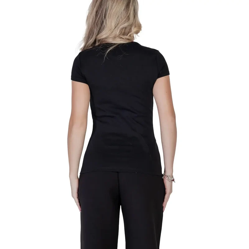 Guess Femmes T-Shirt Col rond en coton lycra noir