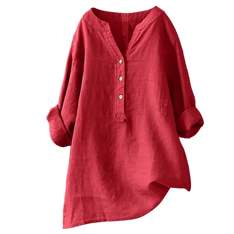 Crimson Blouse Femme – Tissu Léger et Respirant, Col V Rouge Intense & Style Polyvalent