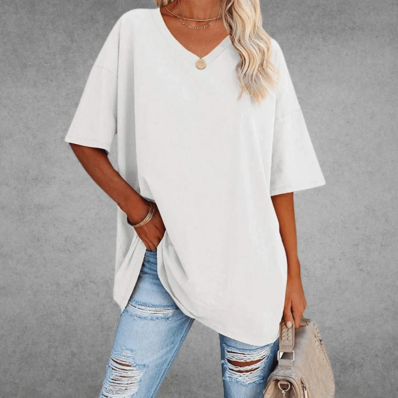 Ninon T-shirt Oversize Femme – Design confortable à col en V & tissu léger et respirant