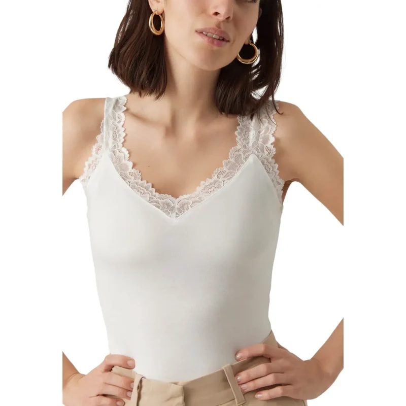 Vero Moda - Top à col en V uni blanc pour femmes