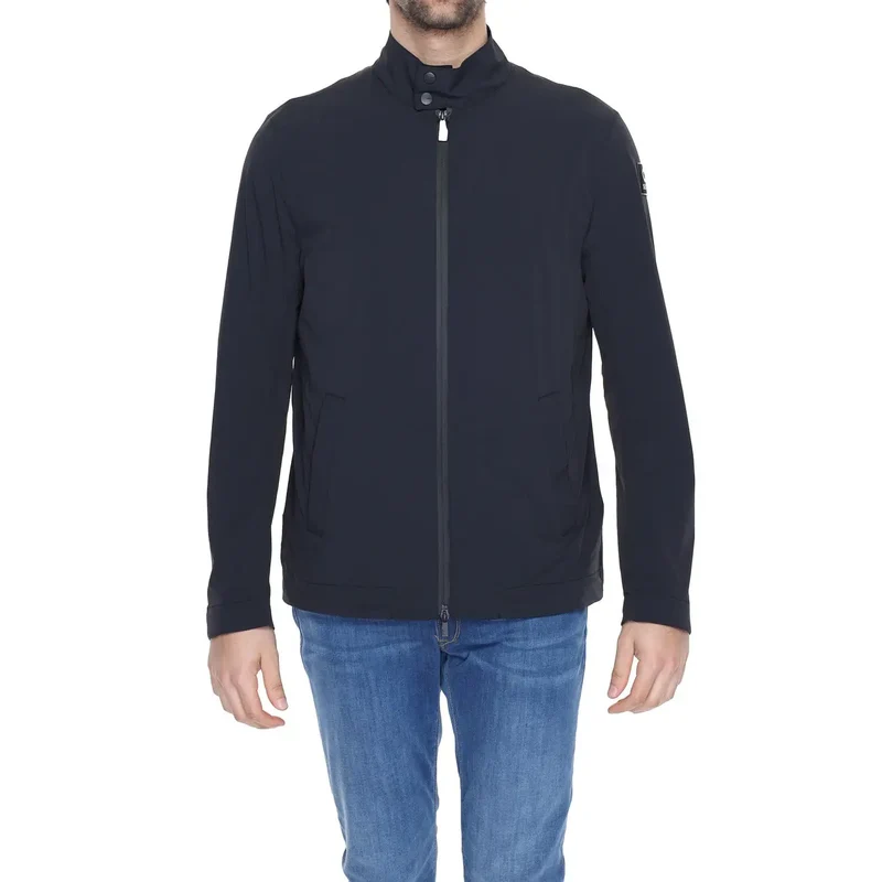 Veste à col roulé noire pour hommes en nylon et spandex