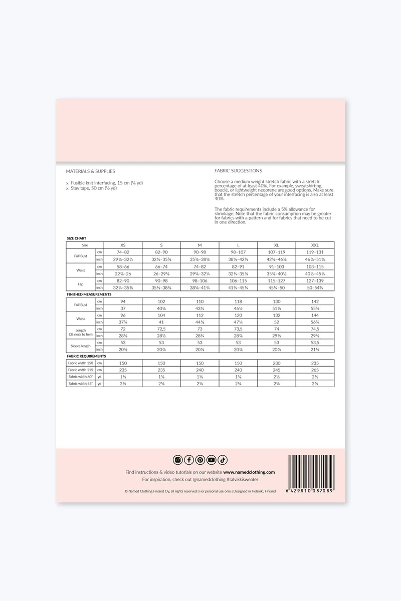Patron de couture PDF | Pull Talvikki | Named Clothing