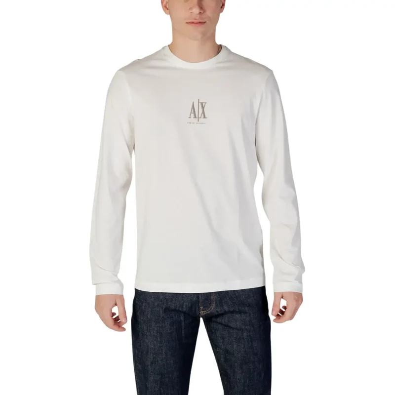 Armani Exchange Homme - T-shirt blanc à col rond imprimé