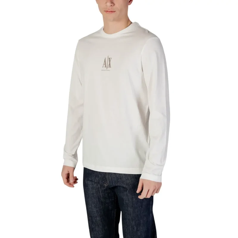 Armani Exchange Homme - T-shirt blanc à col rond imprimé