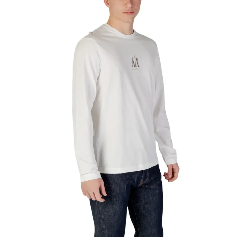 Armani Exchange Homme - T-shirt blanc à col rond imprimé