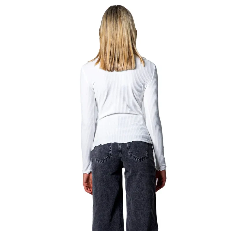 T-shirt blanc à manches longues et col rond pour femmes