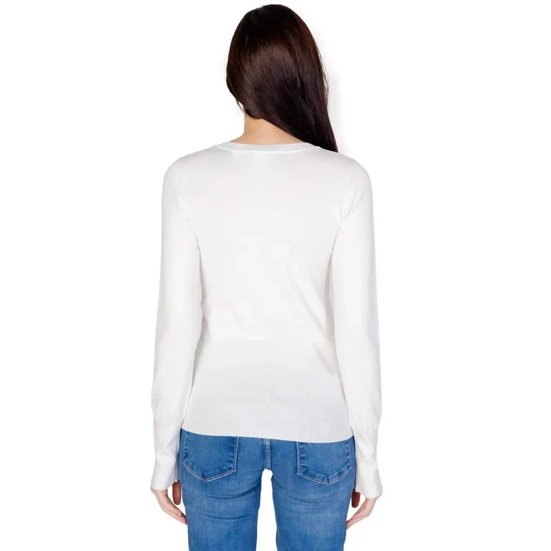Guess - Pull en coton blanc à col en V pour femme