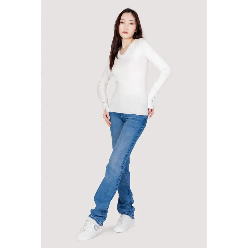 Guess - Pull en coton blanc à col en V pour femme