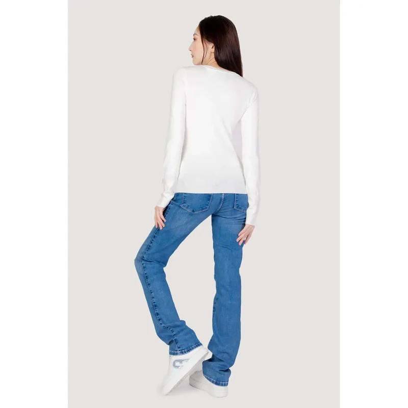 Guess - Pull en coton blanc à col en V pour femme