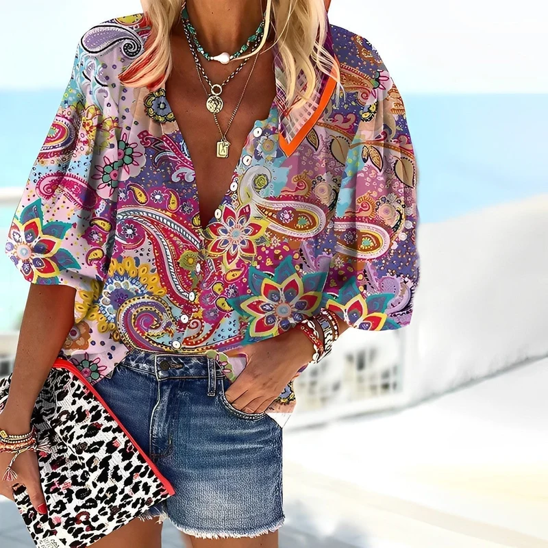 Blouse Femme Luna – Haut en Maille à Motif Mandala avec Manches Longues & Coupe Ample Confortable