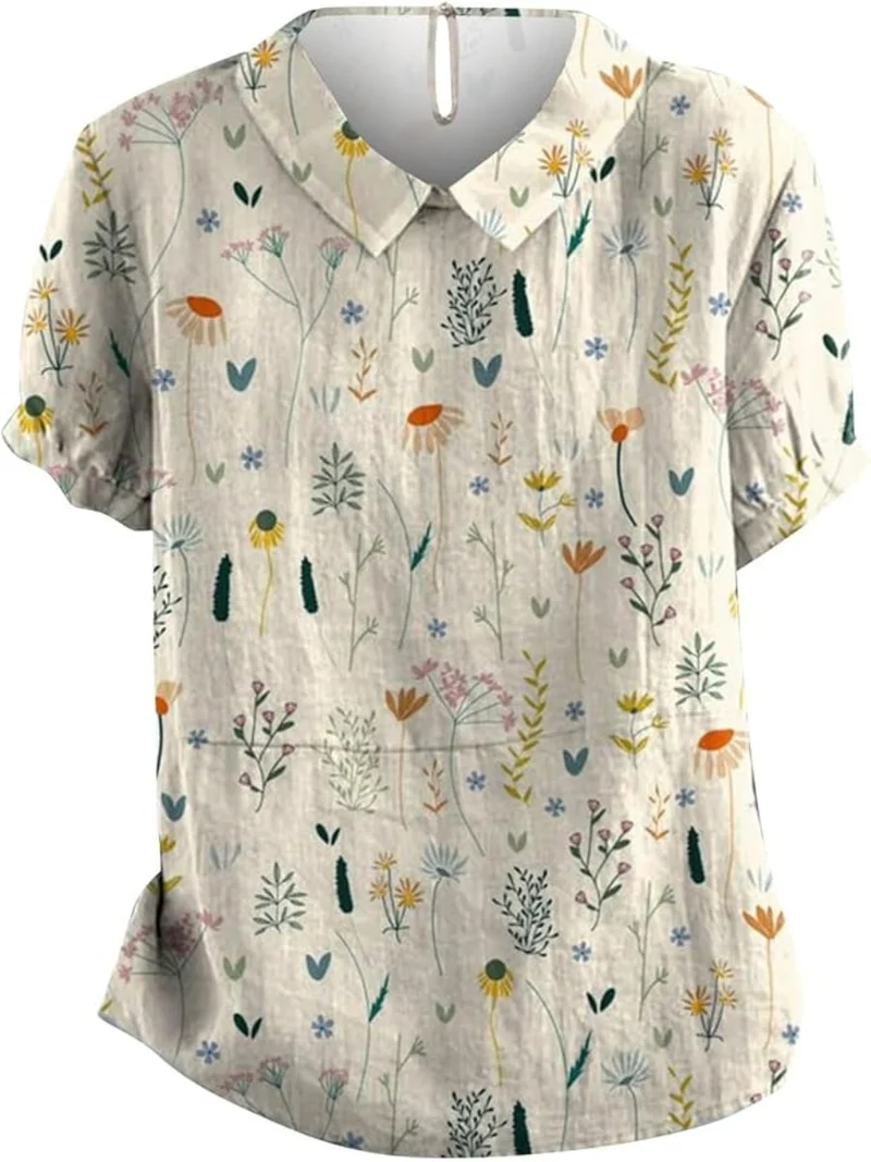 Alina Blouse Femme – Blouse Légère avec Imprimé Fleurs Sauvages & Coupe Décontractée Été