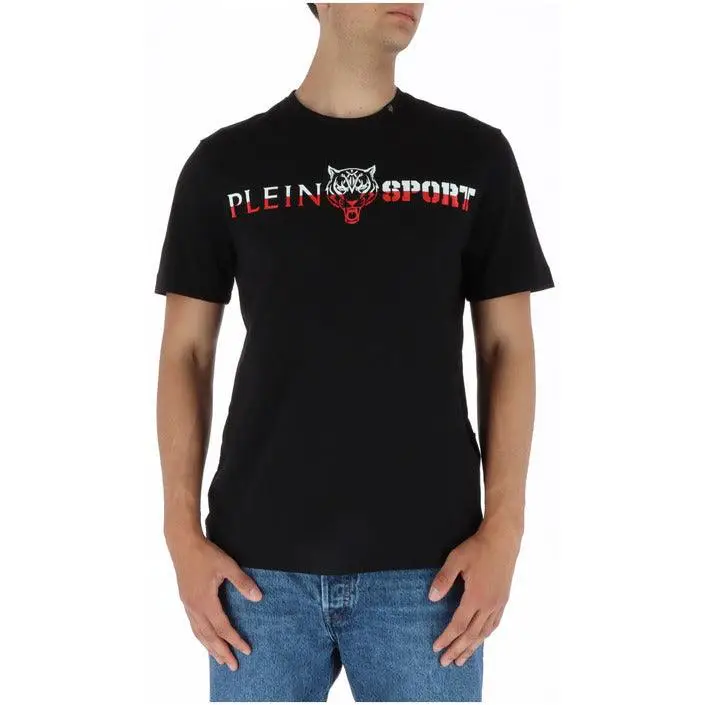 Plein Sport T-Shirt bleu en coton avec impression et col rond