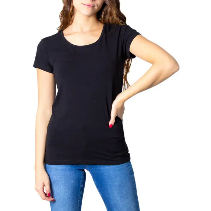 T-shirt noir à manches courtes et col rond pour femmes