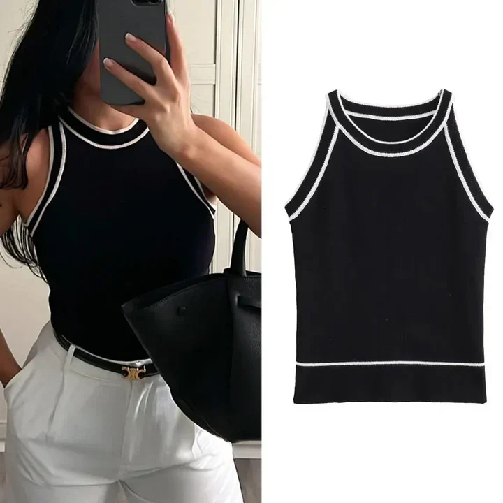 Haut femme Sophie – Haut noir et blanc à coupe classique et allure élégante