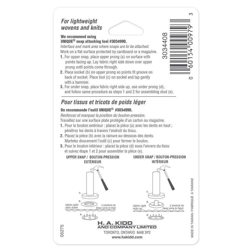 UNIQUE | Boutons-pression émaillés sans couture | 11.5 mm (1⁄2″) | 6 Paires