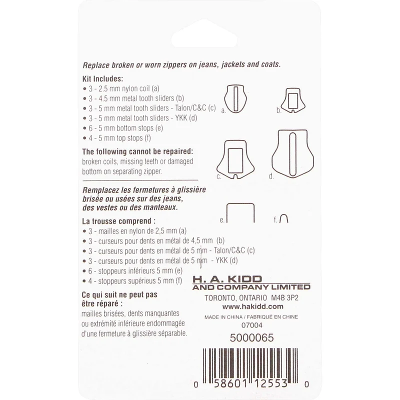 UNIQUE | Trousse de réparation pour fermeture éclair | 12 Tirettes