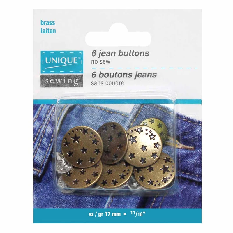 UNIQUE | Boutons à Jeans Sans Couture | Laiton Antique Petites Étoiles | 17mm (5⁄8″)