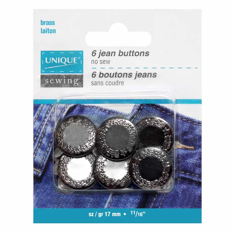 UNIQUE | Bouton à Jeans Sans Couture | Argent | 17mm (5⁄8″)