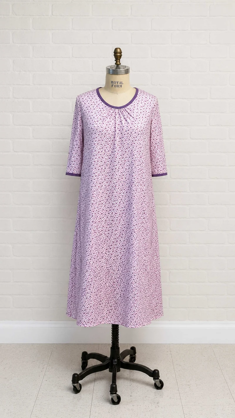1XN131-2D318-Adaptive Nightgown With Pleats At Neckline