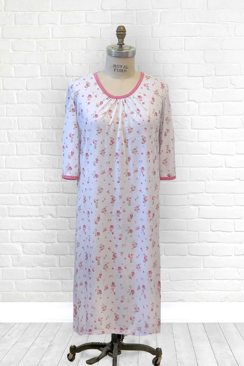 1XN131-2C306-Adaptive Nightgown With Pleats At Neckline