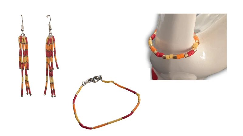 Parure Complète Bijoux Tissés – Teintes Chaleureuses & Bohèmes (Boucles d'Oreilles, Bague & Bracelet)