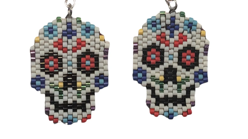 Boucles d'oreilles Pendantes — Crâne Mexicain Coloré