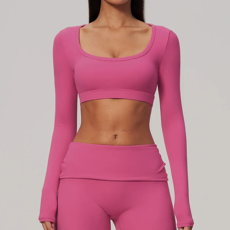 SPARK Women's U-Neck Long-Sleeve Crop Yoga Top ZC9599