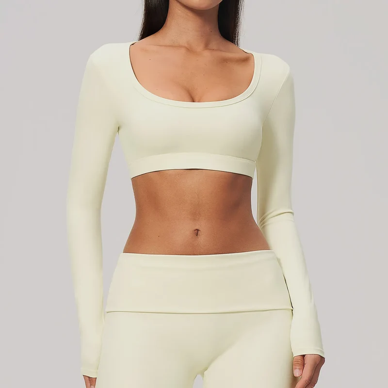 SPARK Women's U-Neck Long-Sleeve Crop Yoga Top ZC9599