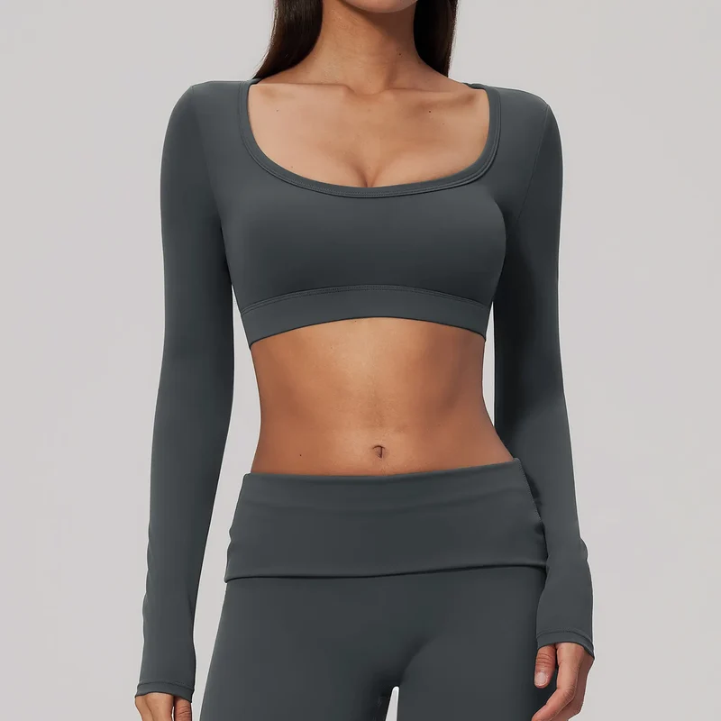 SPARK Women's U-Neck Long-Sleeve Crop Yoga Top ZC9599