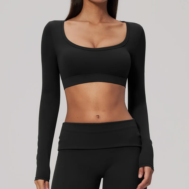 SPARK Women's U-Neck Long-Sleeve Crop Yoga Top ZC9599